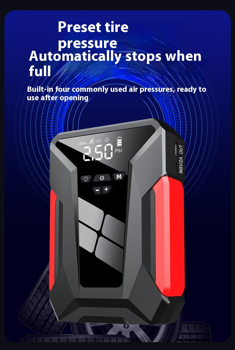 Alles-in-één 12V noodstroombank voor in de auto en opblaasbare starter