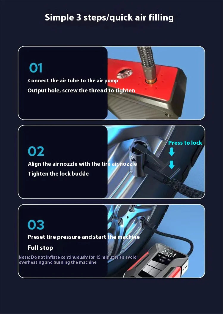 Alles-in-één 12V noodstroombank voor in de auto en opblaasbare starter