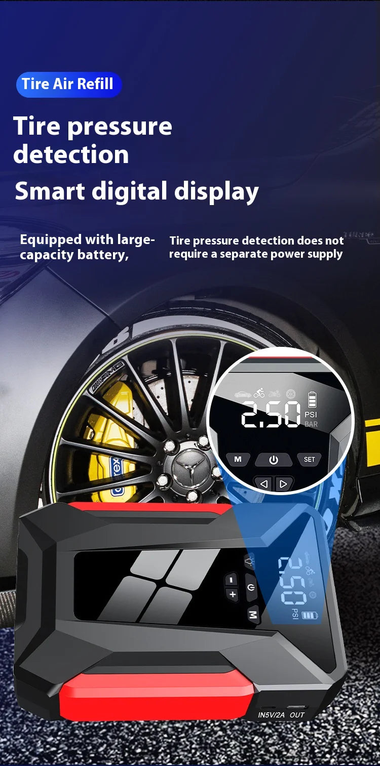 Alles-in-één 12V noodstroombank voor in de auto en opblaasbare starter